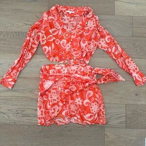 Shop The Mint Set Olivaceous Orange Flower Print Top/Skirt Small/Medium